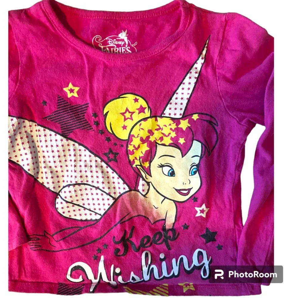 Disney Fairies Girl's hot pink long sleeve‎ Tinkerbell shirt sz 4